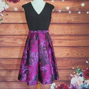 Black & Purple Jacquard Fit and Flare Dress